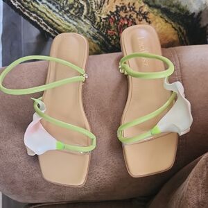 Lime Green Floral-Accent Women's Strappy Sandals